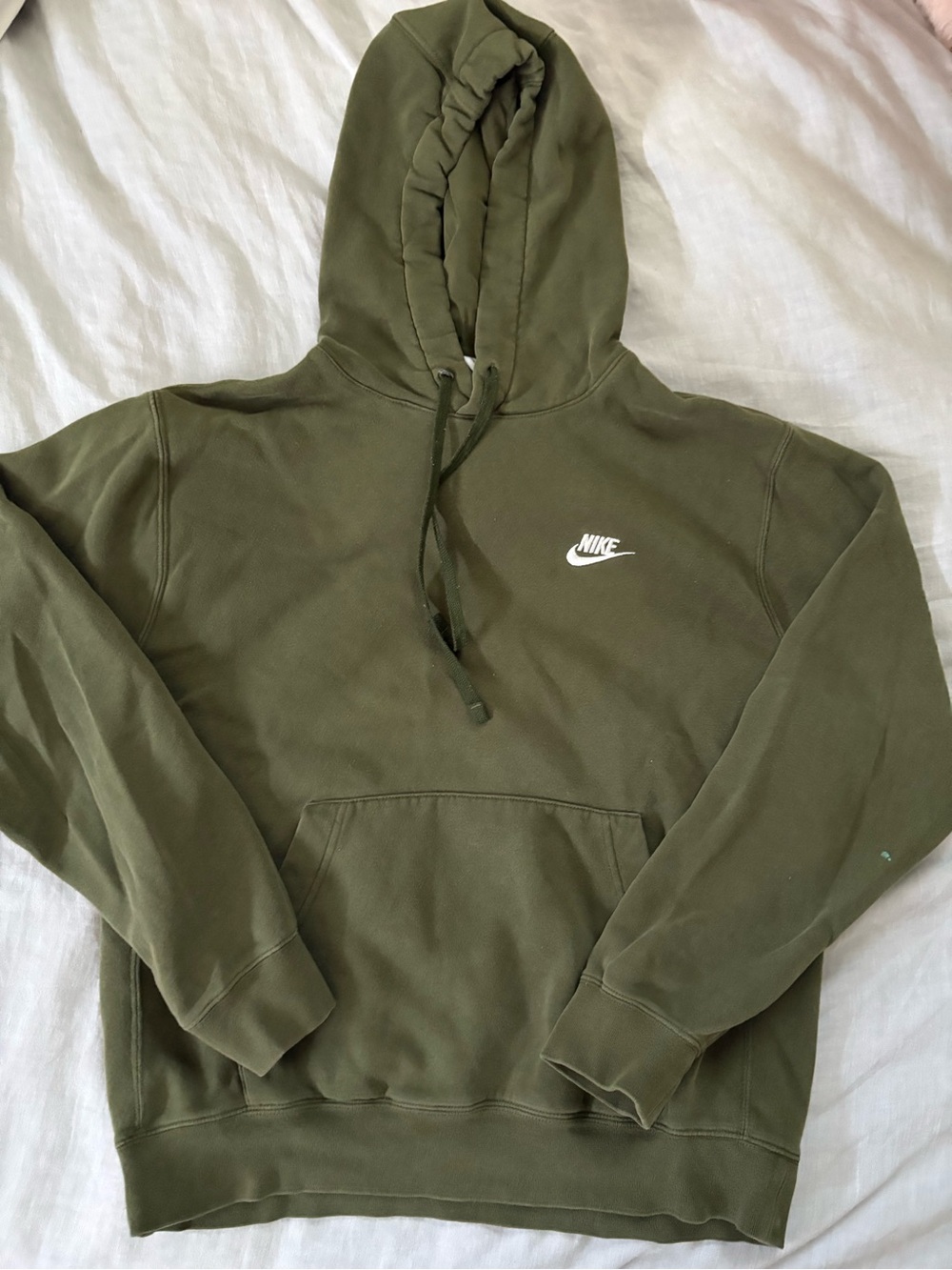 Nike Olive Green Crewneck Hoodie with White Swoosh